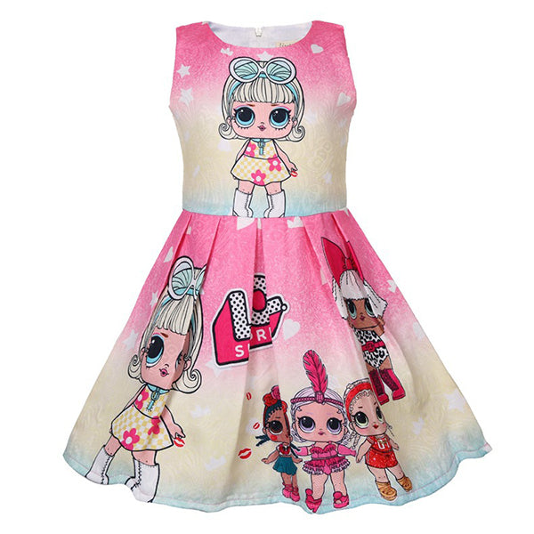 Girl Gradient Cartoon Pattern Print Summer Dress