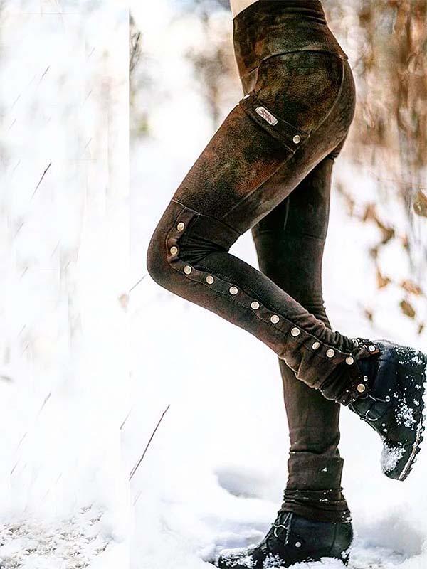 Leggings retro con botones casuales para mujer