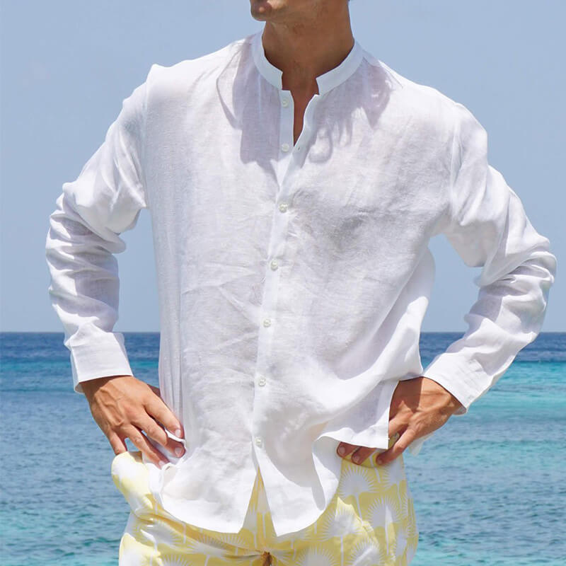 Leichtes Leinenhemd im Sommerstrand-Stil für Herren
