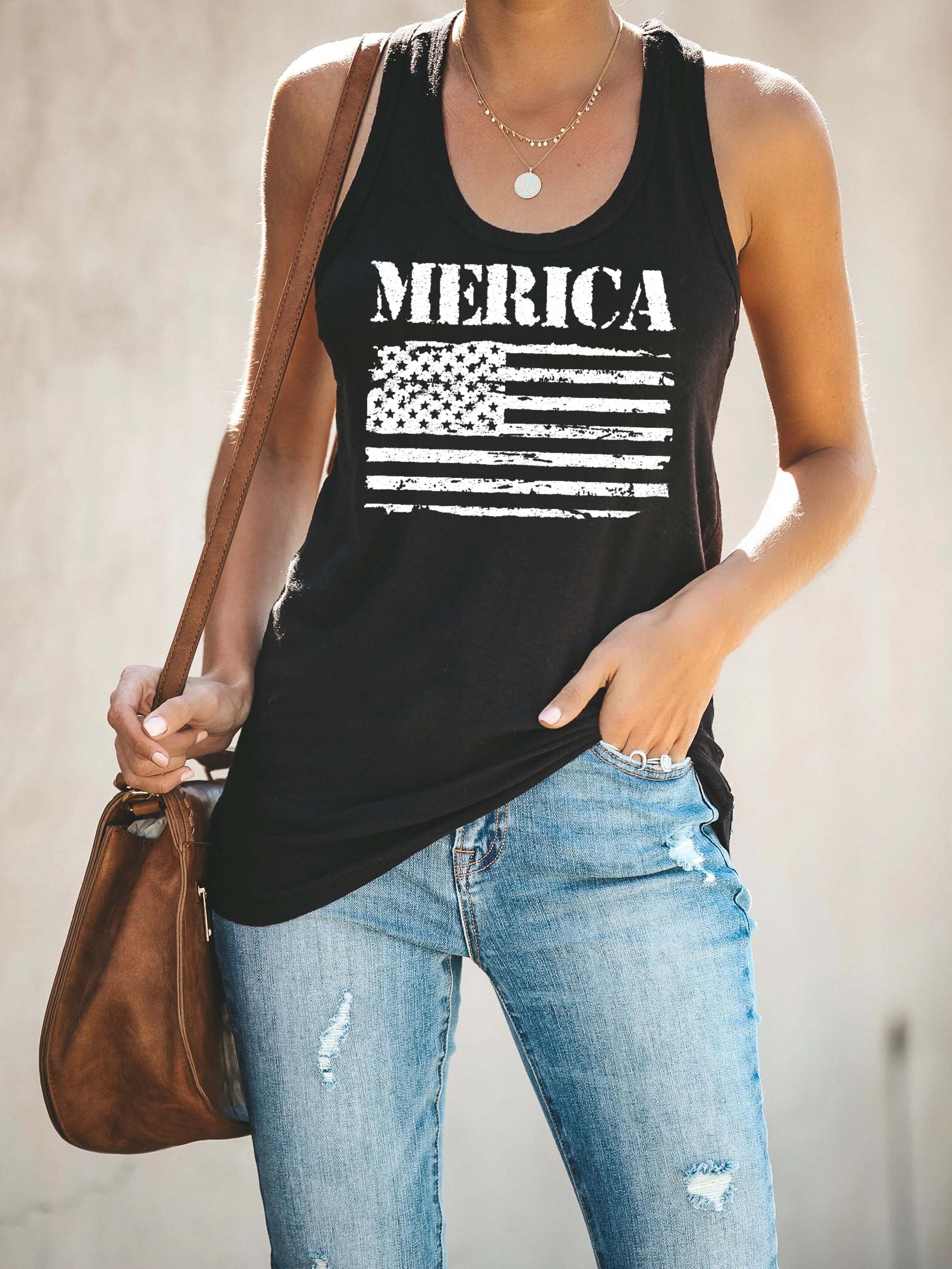 Camiseta de mujer con bandera &quot;Merica&quot;
