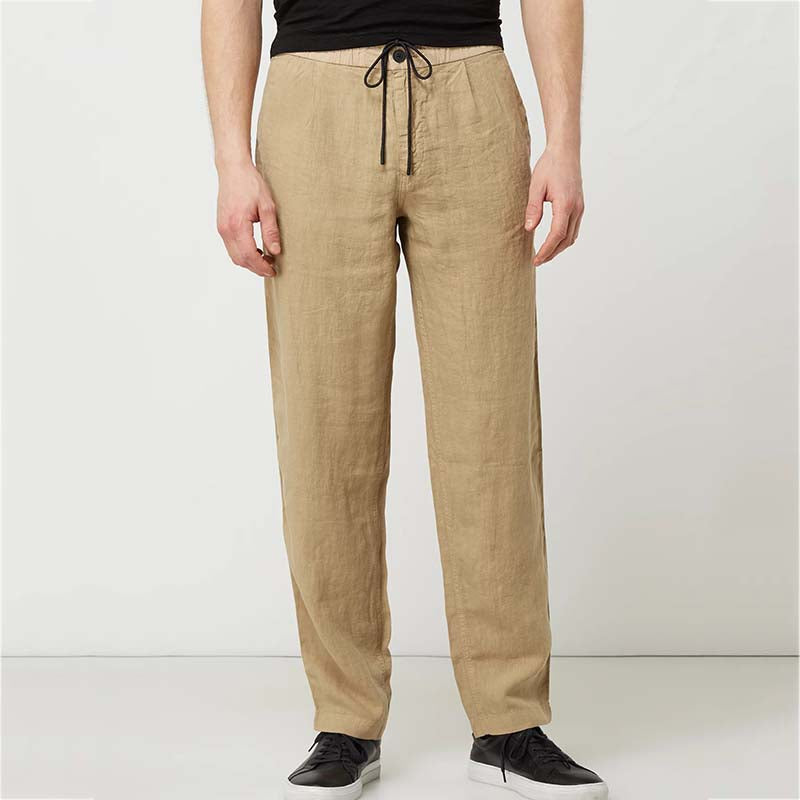 Herren Slow Fashion Sommer Cool Komfortable Kordelzug Elastic Waist Natural Leinenhose