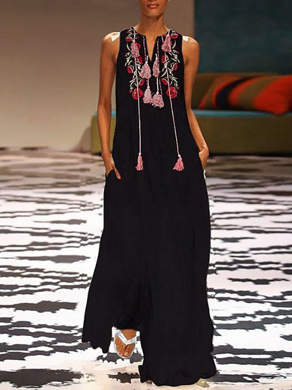 Vestido casual vintage con estampado floral y cuello en V