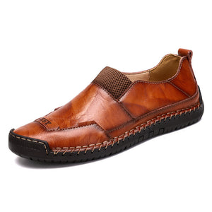Men Hand Stitching Leather Slip Resistant Soft Sole Casual Shoes