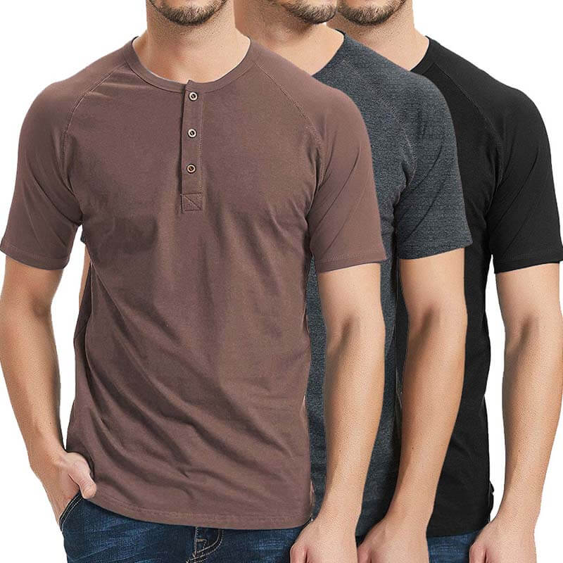 Vyriški klasikiniai pagrindiniai kasdieniai ploni Henley apykaklės medvilniniai marškinėliai