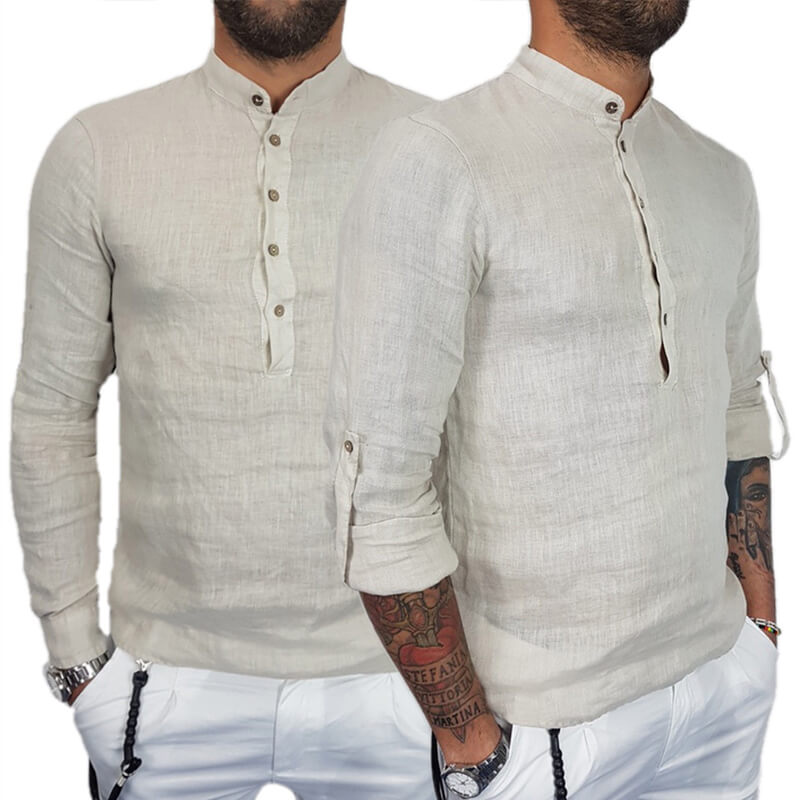 Vyriškos vasaros kvėpuojančio stovo apykaklė Patogūs marškinėliai su ilgomis rankovėmis