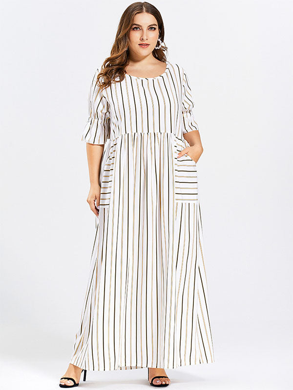 Gestreiftes Taschenkleid für Damen in Übergröße