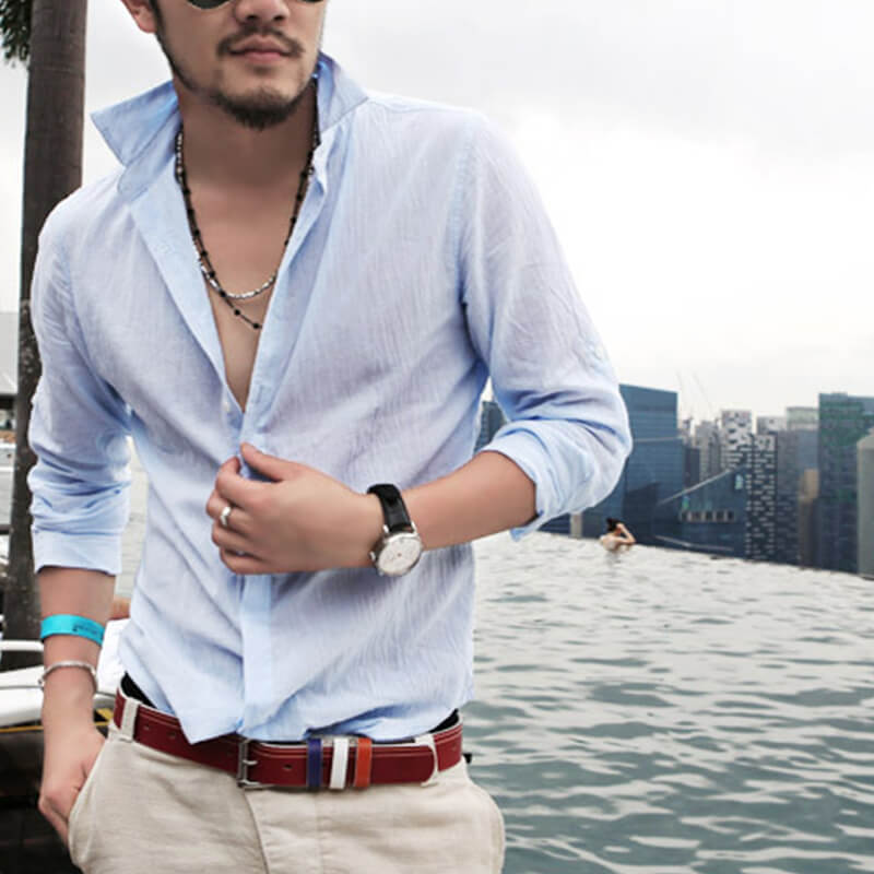Stilvolles natürliches Langarm-Leinenhemd für Herren