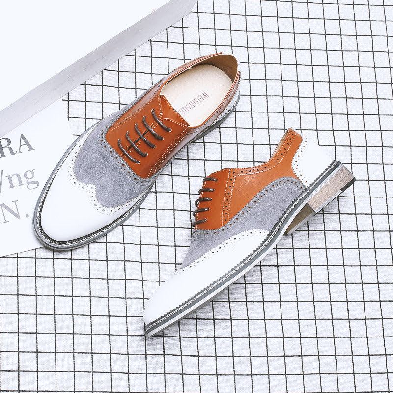 Sactino Brogue zapatos de cuero blanco / amarillo