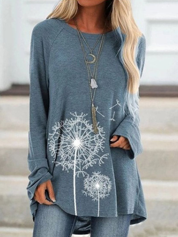 Damen Blumendruck Oberteil mit Rundhalsausschnitt