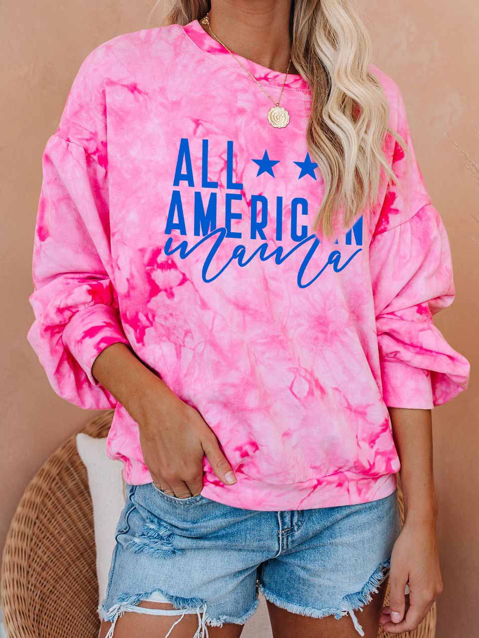 Damen VISOS AMERIKOS MAMA Žvaigždžių spausdinimo kaklaraištis su dažais