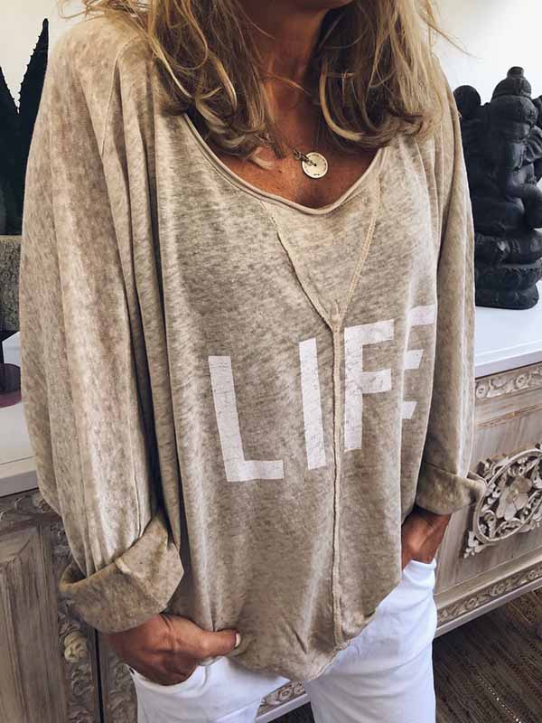 Damen T-shirt Große Größe Shirt Mit Print LIFE