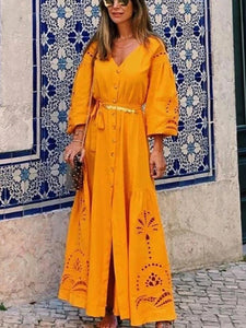Hohles Button-Down-Boho-Maxikleid
