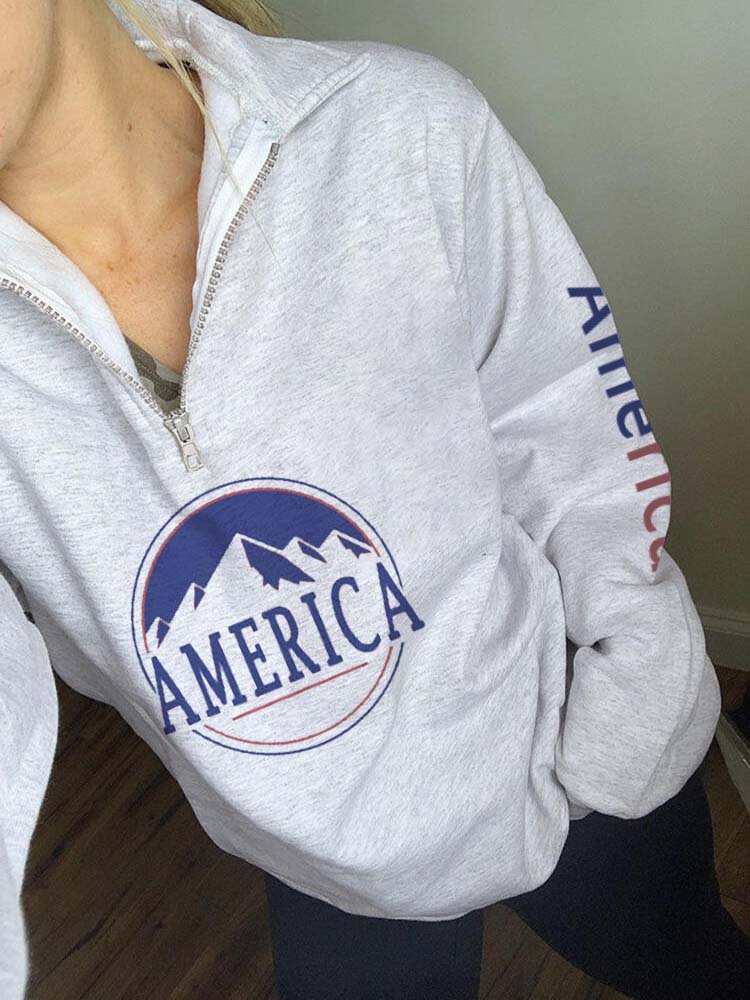 Damen America Print Zip Sweatshirt
