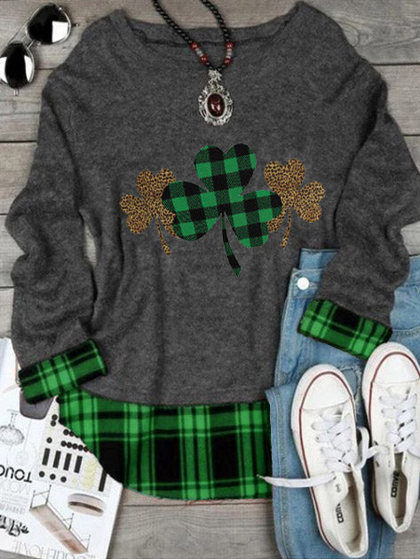 Frauen Plaid Leopard Klee Print T-Shirt