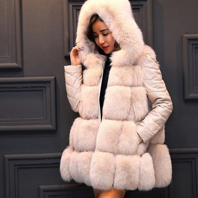 Solid Detachable Sleeve Hooded Fur Vest
