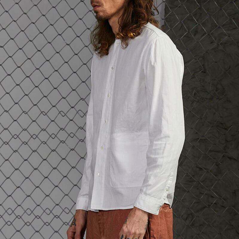 Herren kragenloses bequemes natürliches Leinenhemd