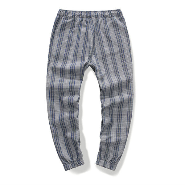 Pantalones simples con un estiramiento a cuadros para hombres grandes