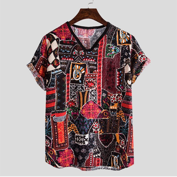 Camiseta de algodón y lino de manga corta para hombre