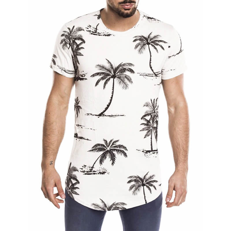 Camiseta de algodón con cuello redondo y estampado de madera de coco fina de verano para hombres