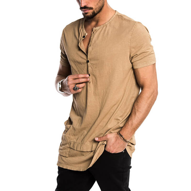 Herren Sommer Casual Komfortable Henley Collar Kurzarm Cotton Blend T-Shirts