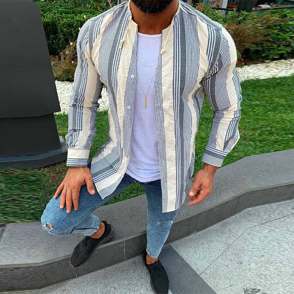 Camisa de lino cómoda a rayas para hombre