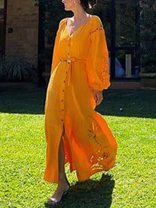 Hohles Button-Down-Boho-Maxikleid