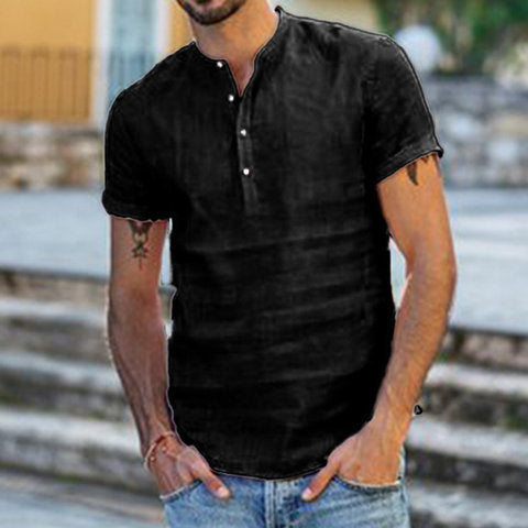 Herren-Kragen Baumwoll Leinen Kurzarm Shirt