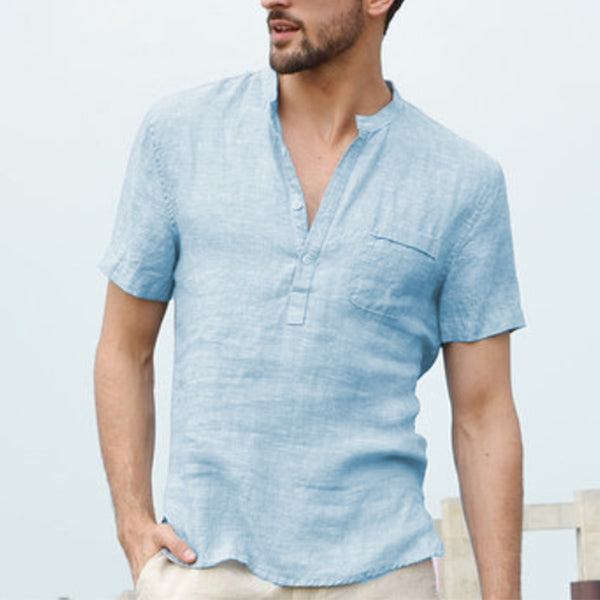 Atmungsaktives Kurzarmhemd mit schmalem Kragen aus Leinen für Herren