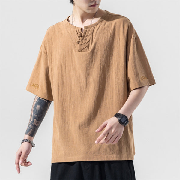 Camisa de lino bordada para hombre