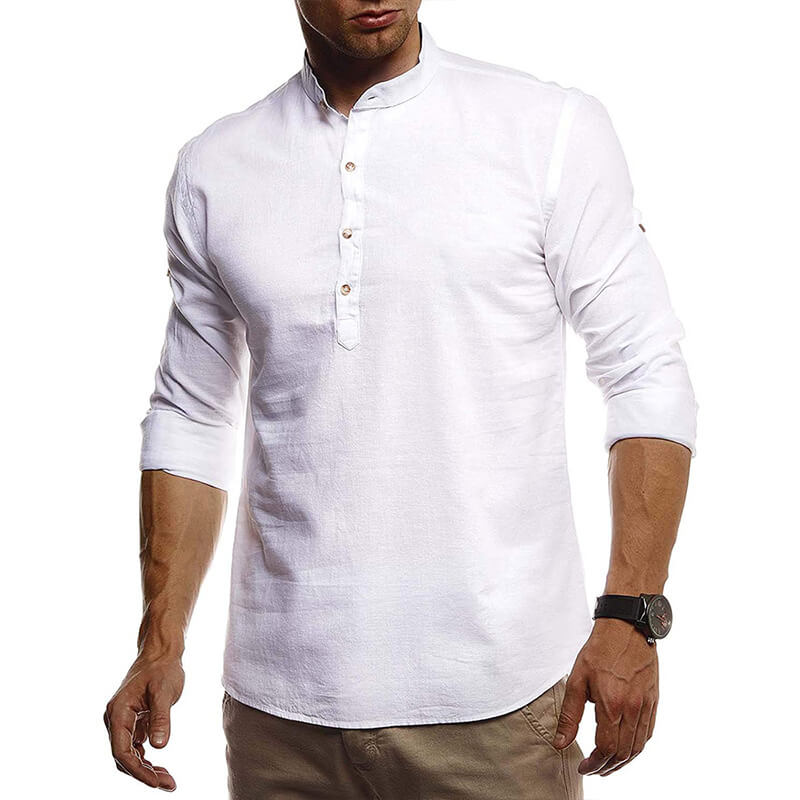 Camisa de lino sencilla, transpirable y ligera con manga larga.