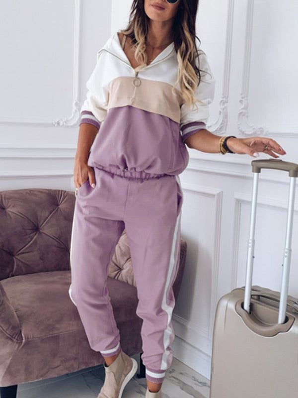 Frauen Hooded Colorblock Fashion Sportanzug