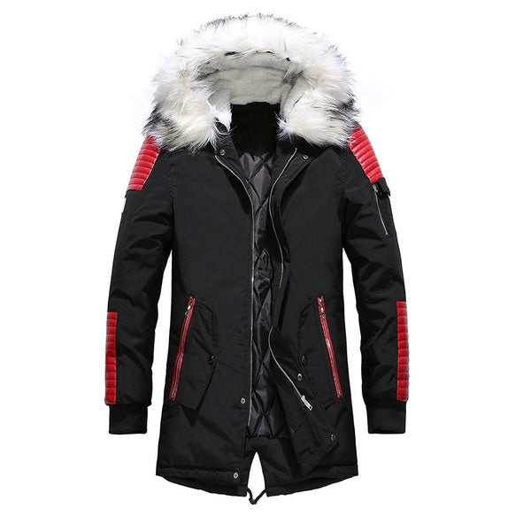2018 Autumn Men's Large Fur Collar Cotton Thick Long Coat