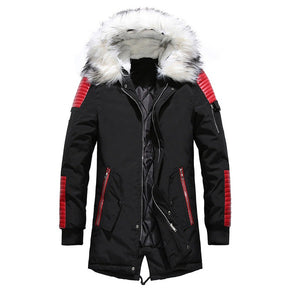 2018 Autumn Men's Large Fur Collar Cotton Thick Long Coat