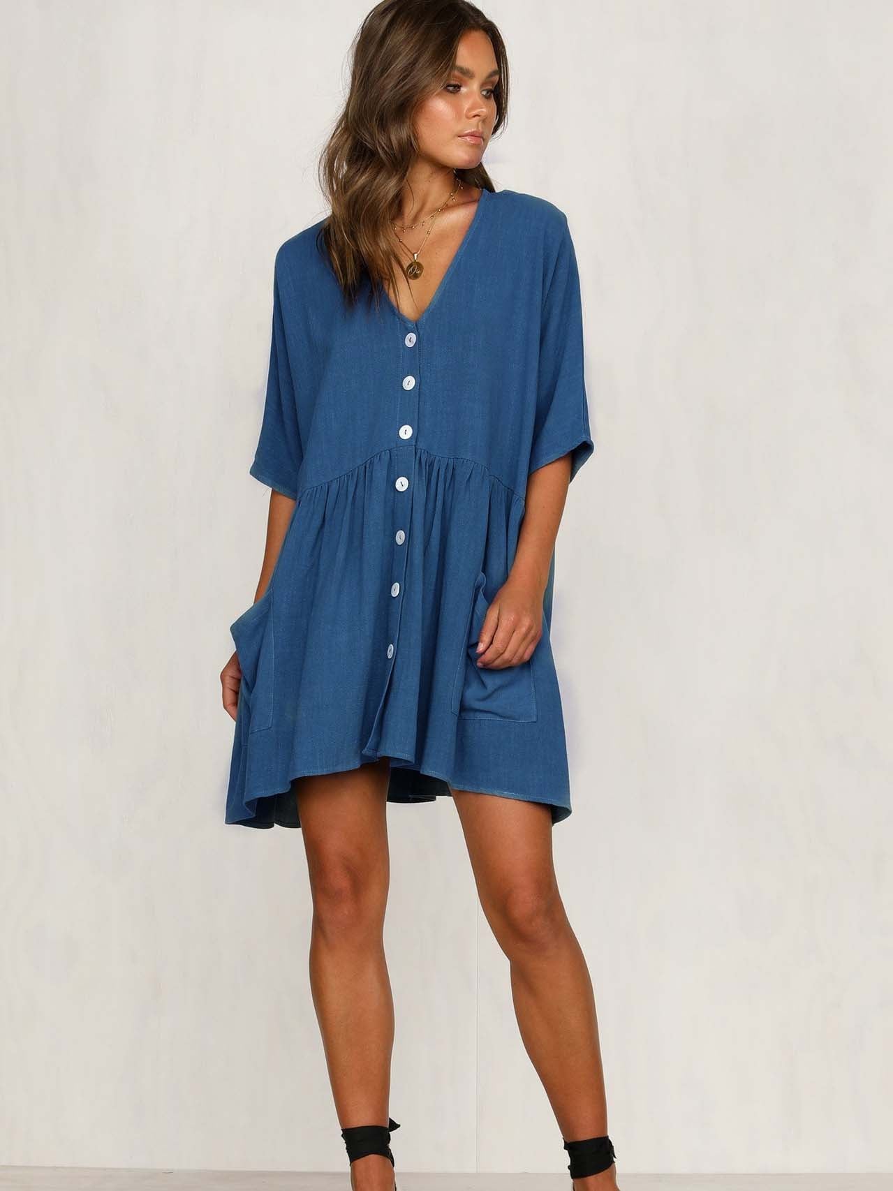 V-Ausschnitt Pocket Large Size Kleid