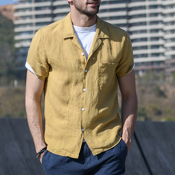 Atmungsaktives lässiges Kurzarmhemd aus Leinen für Herren